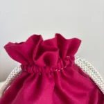 Pochon rond en tissu bordeaux et fleuri - Miniature 2