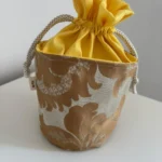 Pochon rond en tissu jaune et doré - Miniature 1