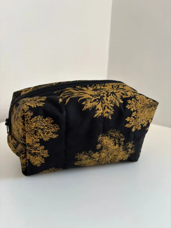Trousse rectangulaire / de maquillage tissu toile de jouy noir doré