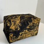 Trousse rectangulaire / de maquillage tissu toile de jouy noir doré - Miniature 2