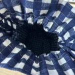 Pochon rond tissu bleu à carreaux et fleuri - Miniature 3